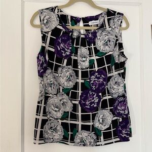 Calvin Klein Women's Black and Purple Floral Blouse